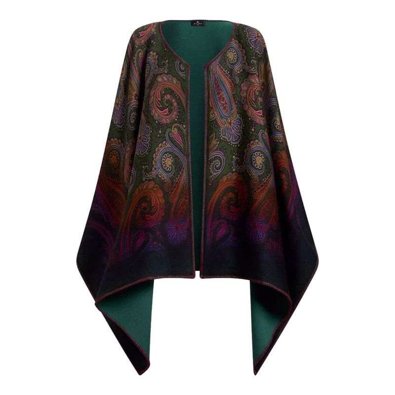 Etro Women Reversible Wool Cape With Dgrad Paisley Pattern